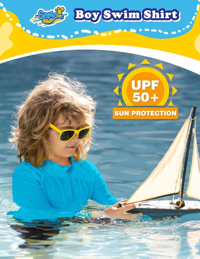 Semois Boys UPF 50+ Rash Guard Toddler Zipper Swim Shirts Long Sleeve Zip Up Sun Protection Rashguard Water Beach Shirts Quick Dry - Image 3